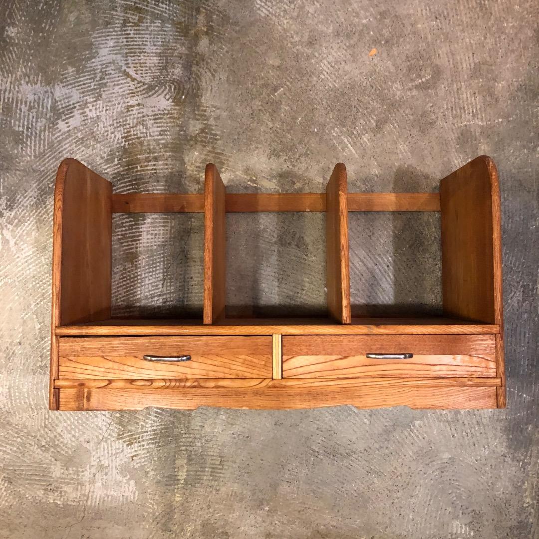 昭和レトロ　引き出し付　本棚　木製ブックスタンド　本立て　レターケース　小物入れ