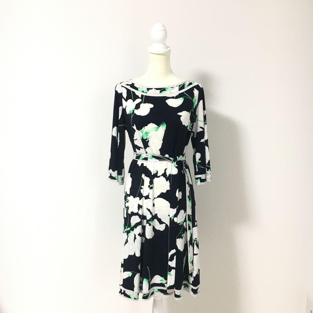 近年美品　LEONARD レオナール　カンカン　ストレッチ　ベルト　ワンピース