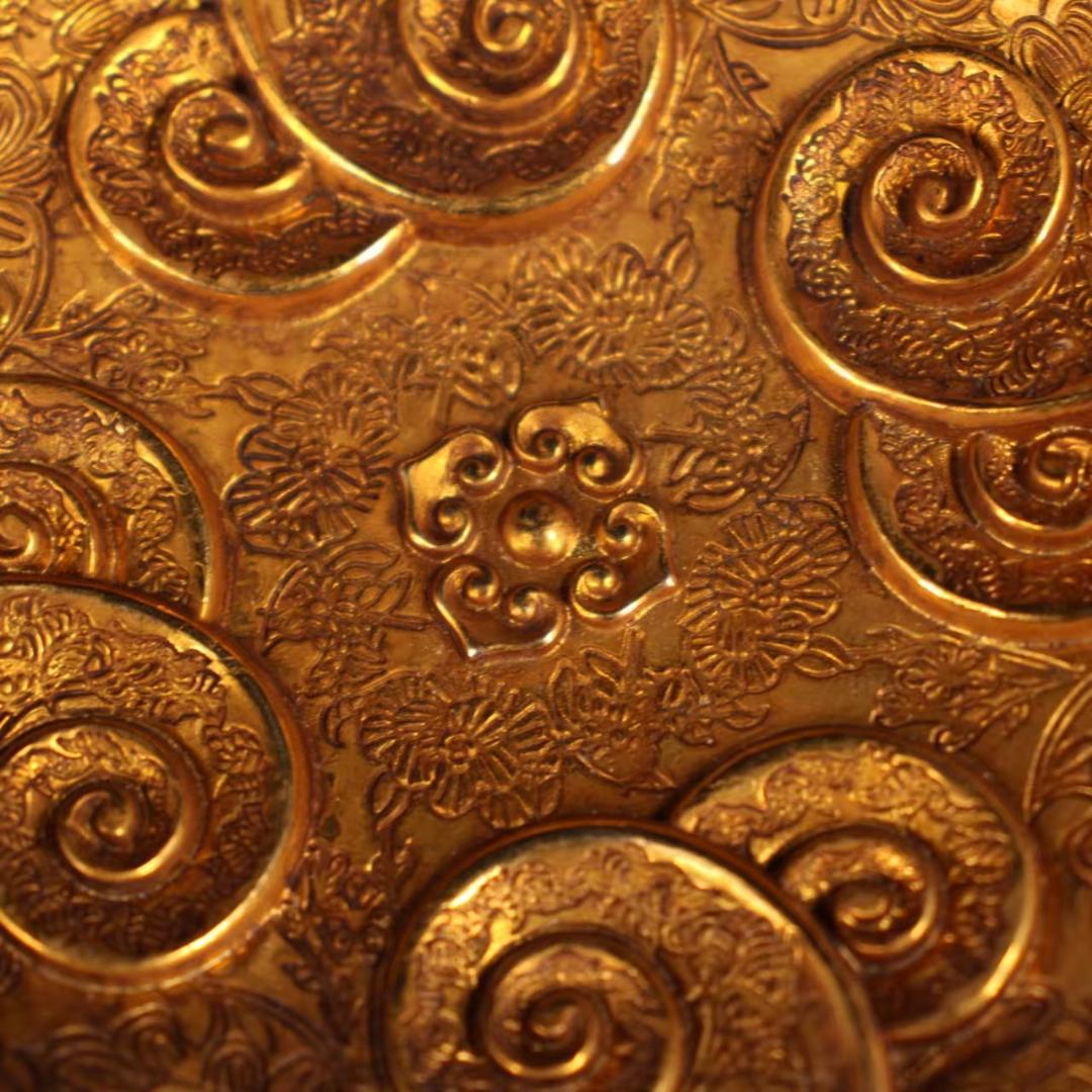 中国古美術『旧蔵 鍍金銅皿』純銅手作り 小盤 極細工 古銅器 置物 擺件 時代物