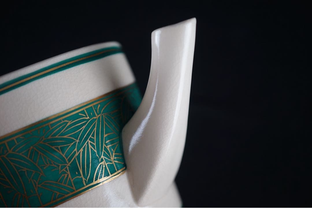 田中宝泉 緑地 竹 水次 共箱 茶道具