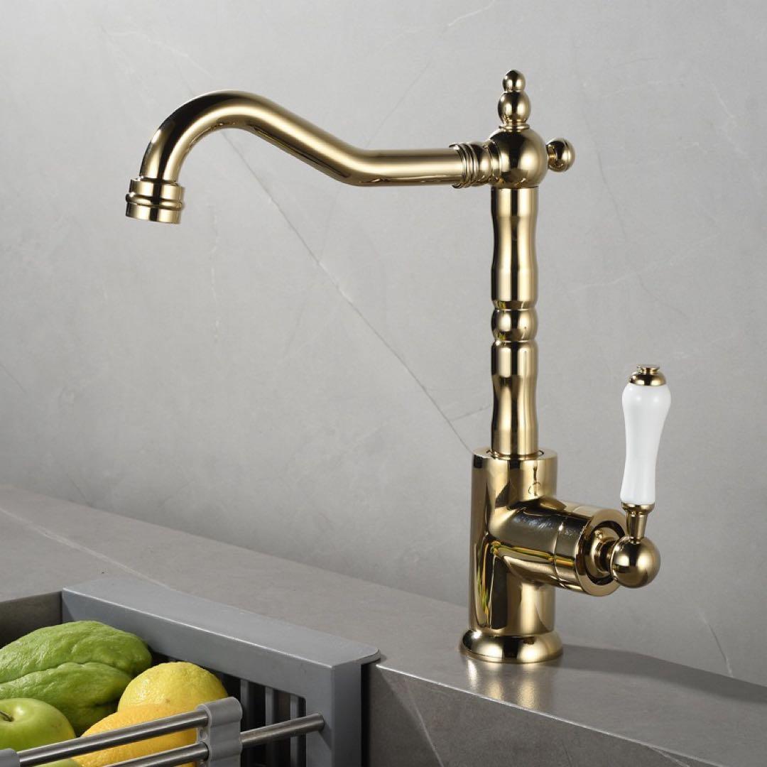 キッチンシンクの蛇口、ソリッド真鍮シングルハンドルキッチン蛇口