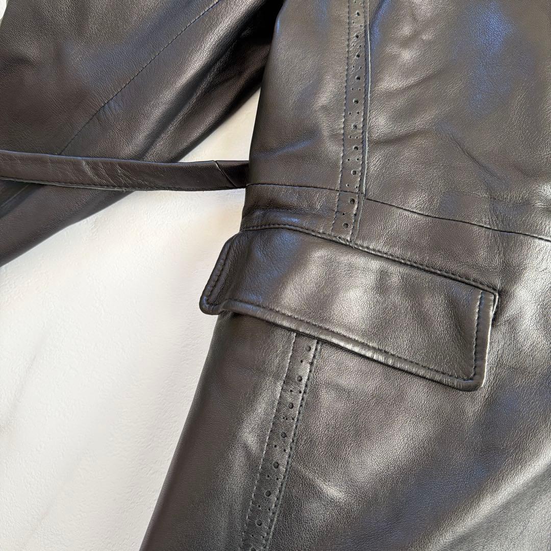 希少 COMME CA DU MODE 羊革 ラムレザー ベルト コート 黒