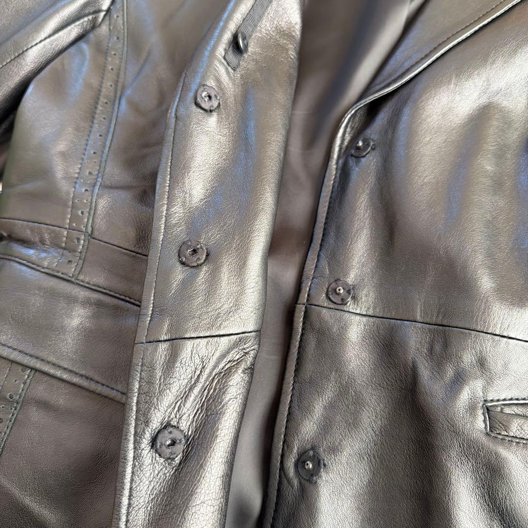 希少 COMME CA DU MODE 羊革 ラムレザー ベルト コート 黒