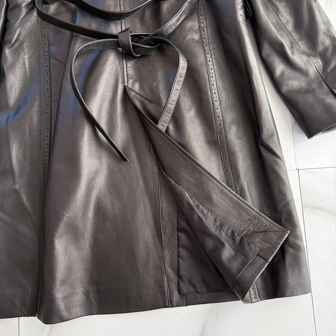 希少 COMME CA DU MODE 羊革 ラムレザー ベルト コート 黒