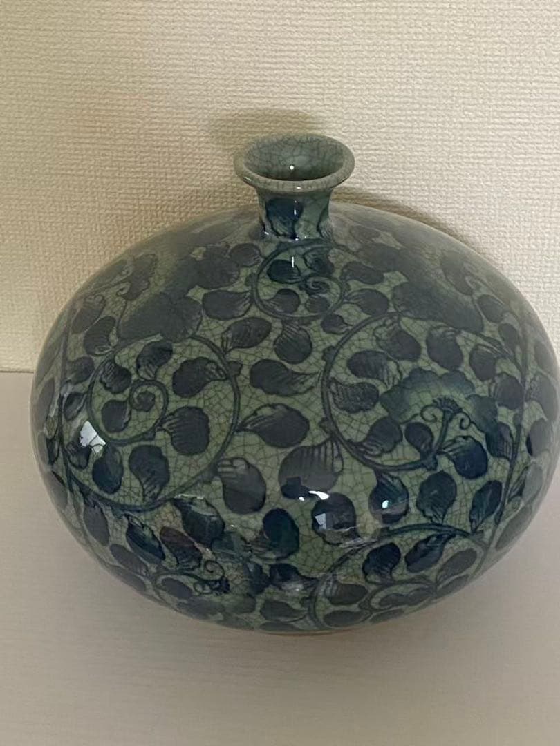 有田燒 伝統の染錦牡丹唐草花瓶 壺 時代物