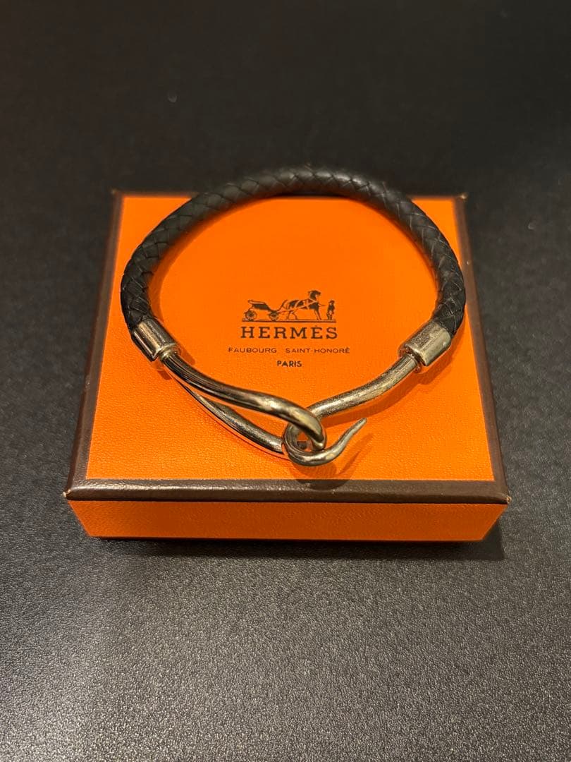 HERMES エルメス　ジャンボブレスレット　黒レザー