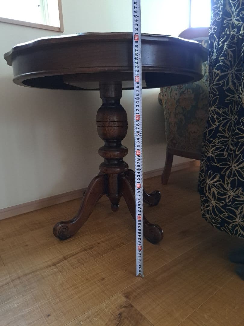 木製 円形テーブル ダークブラウン 装飾的な脚