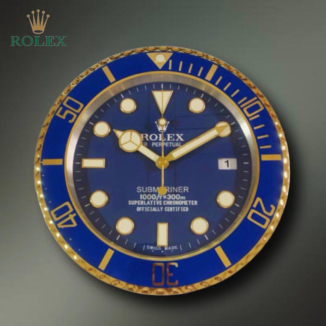 リプロダクト品　新品未使用 希少品 rolex掛け時計 青サブゴールド