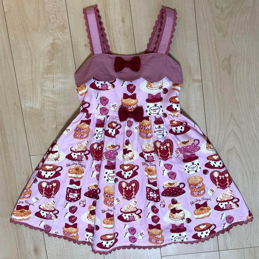 スイーツ柄ピンクノースリーブワンピース