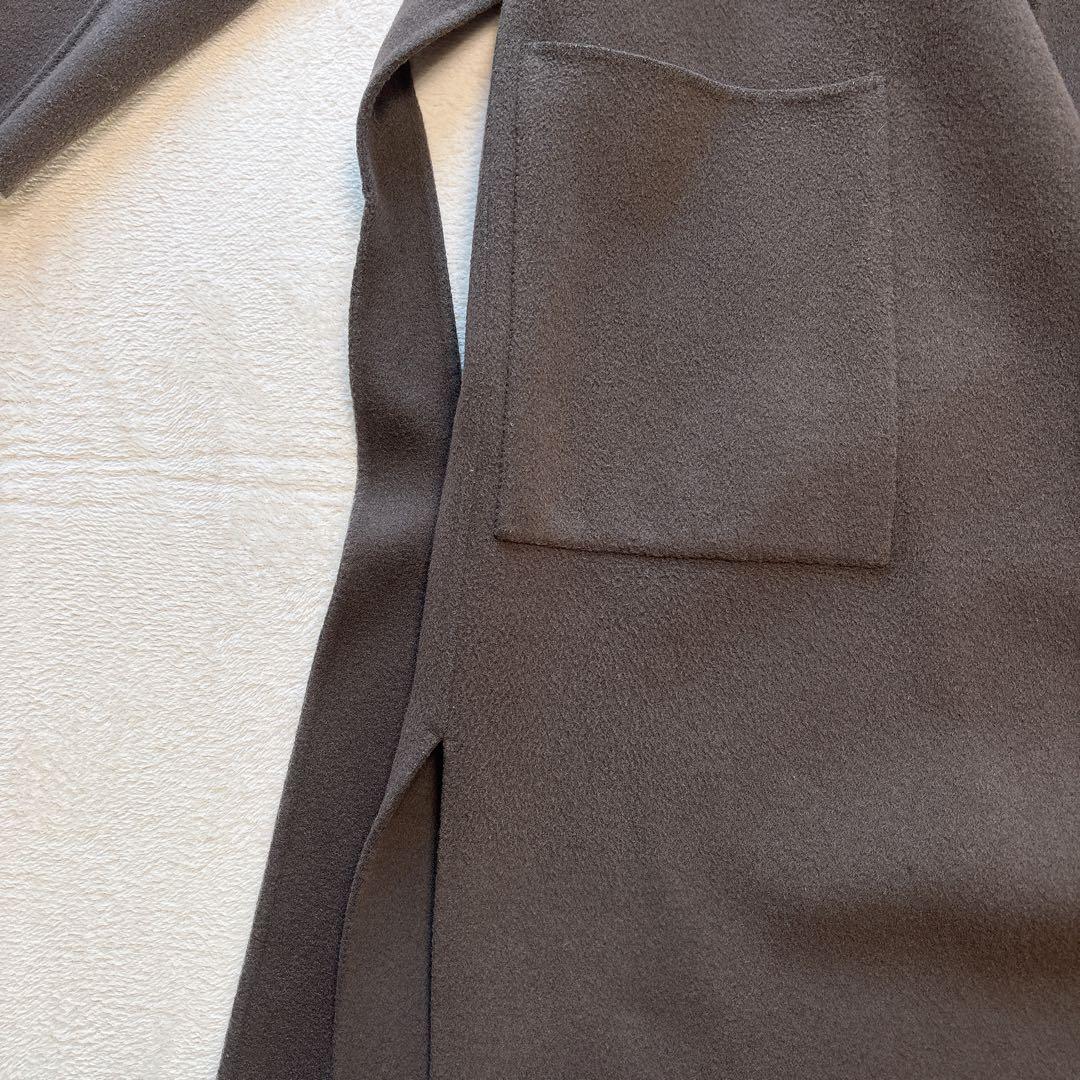 【美品✨️ウール】ノーブル リバーノーカラーコート ロングコート ブラウン 36