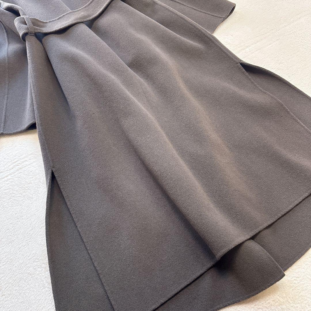 【美品✨️ウール】ノーブル リバーノーカラーコート ロングコート ブラウン 36