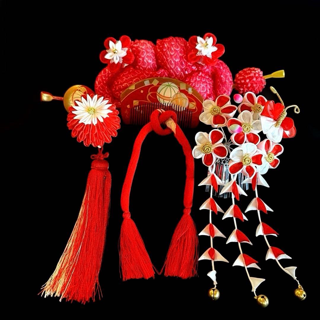 日本髪 髪飾り 七五三 (紅白) ３～５歳