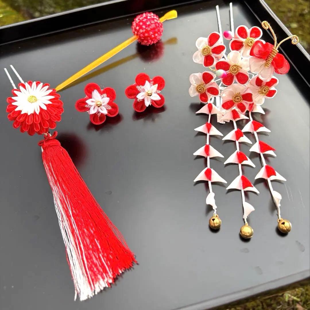 日本髪 髪飾り 七五三 (紅白) ３～５歳
