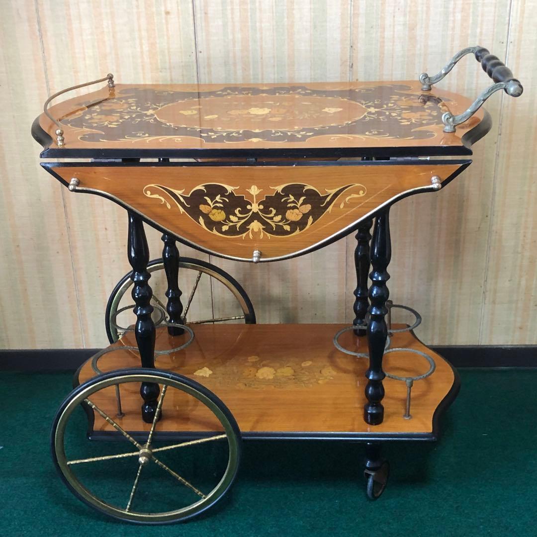 イタリア製　バタフライキッチンワゴン　アンティーク　ワゴン　ビンテージ　象嵌細工