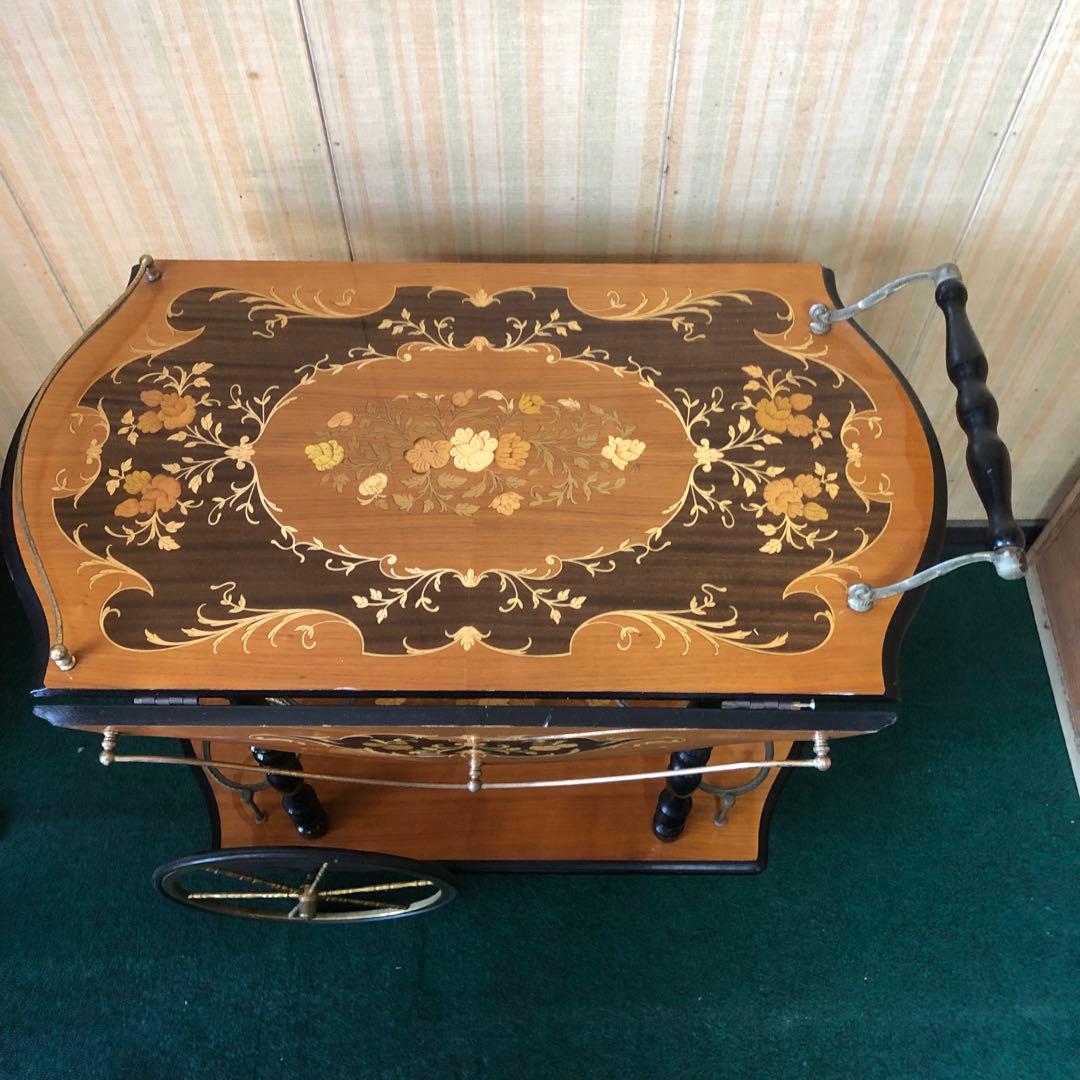 イタリア製　バタフライキッチンワゴン　アンティーク　ワゴン　ビンテージ　象嵌細工