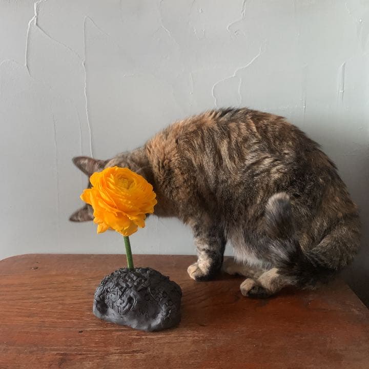 ご確認用　妻の作った　リアル招き猫　左手招き　ゴロ寝　陶芸　リングホルダー