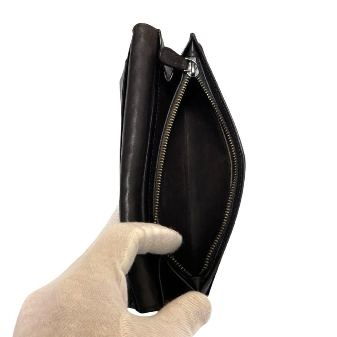 ボッテガヴェネタ　長財布　レザー　ダークブラウン　イントレチャート　フラップ