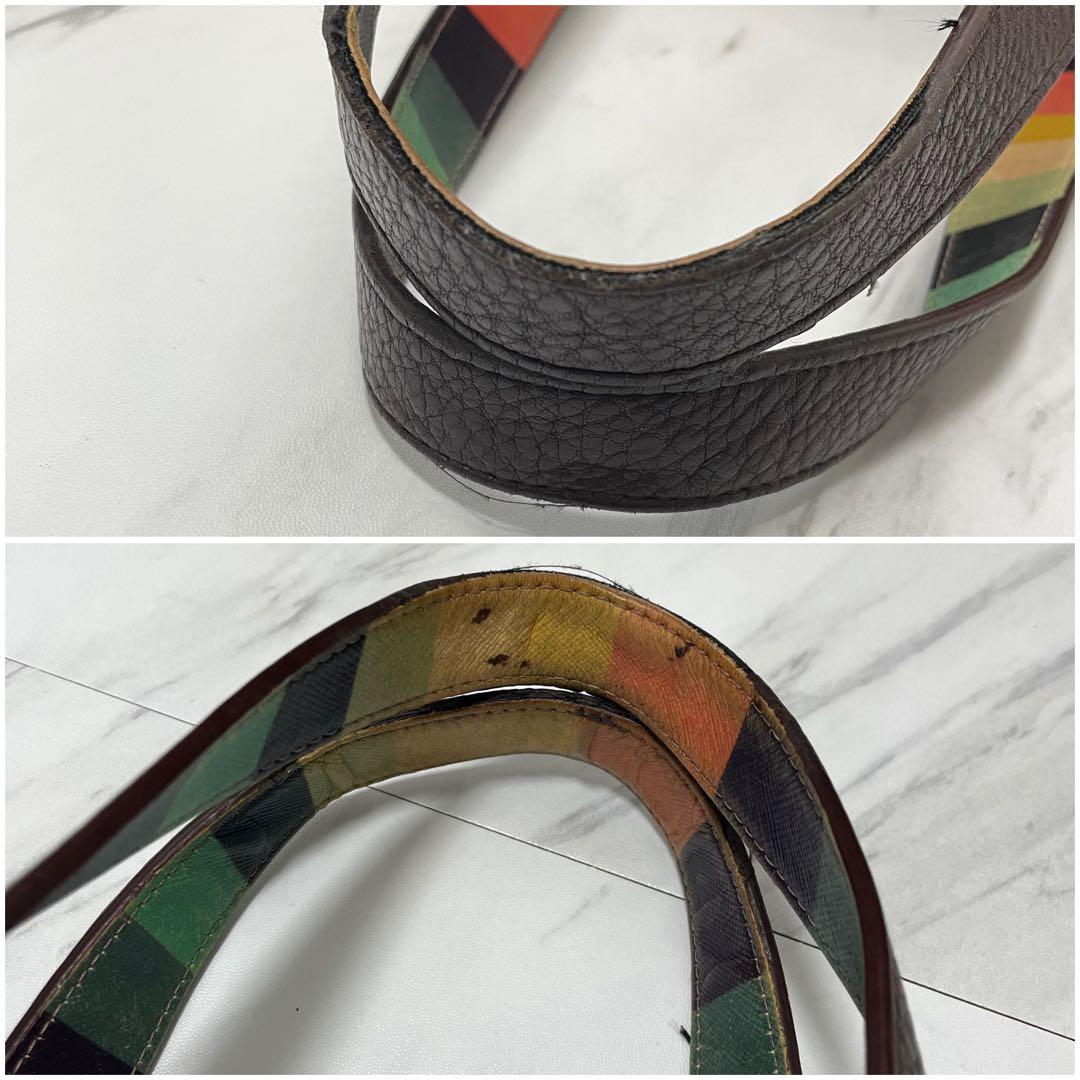 美品⭐️ポールスミス トートバッグ マルチストライプ シボ革 ブラウン A4