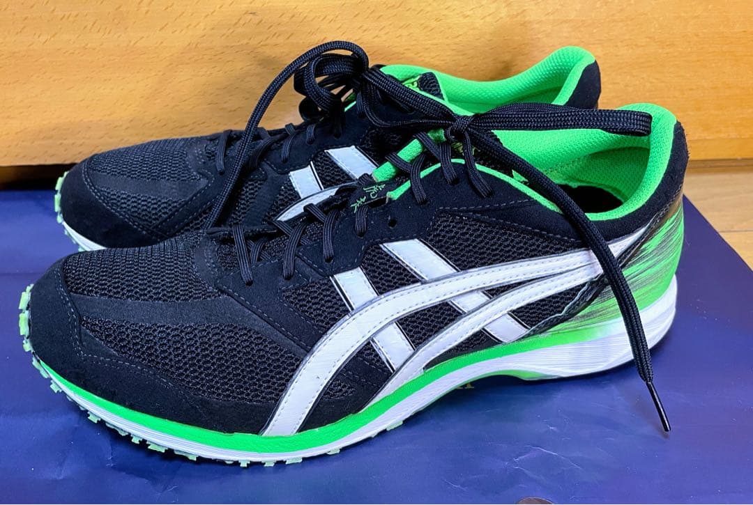 A美品アシックスターサージールランニングシューズ軽量ブラック×グリーン27