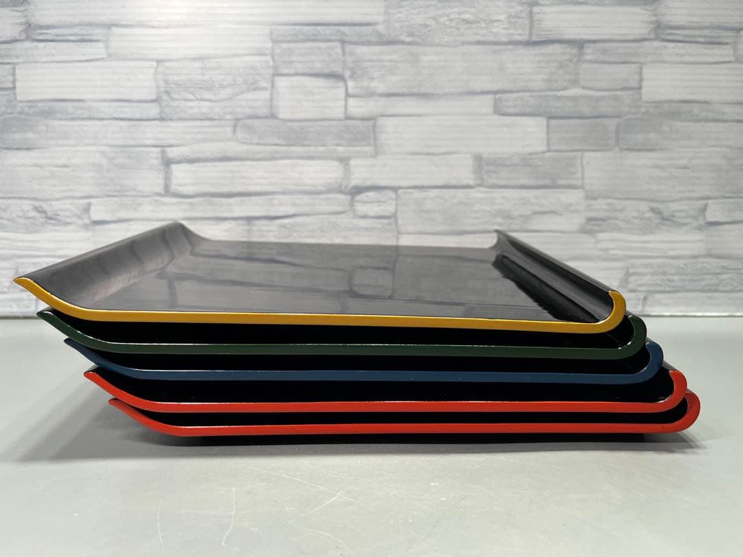 輪島塗　おしるこ椀　吸物椀　小皿　盆　八寸　5客セット　薄手　ポップな色味