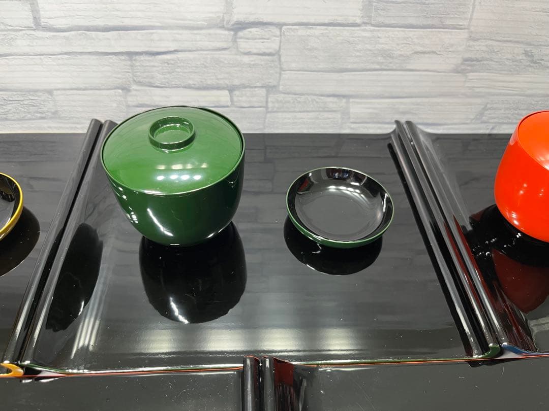 輪島塗　おしるこ椀　吸物椀　小皿　盆　八寸　5客セット　薄手　ポップな色味