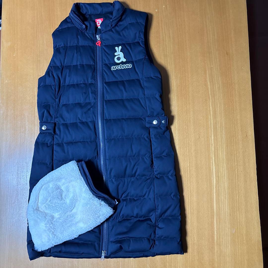 値下げしました。archive フード付きネイビーキルティングベスト M