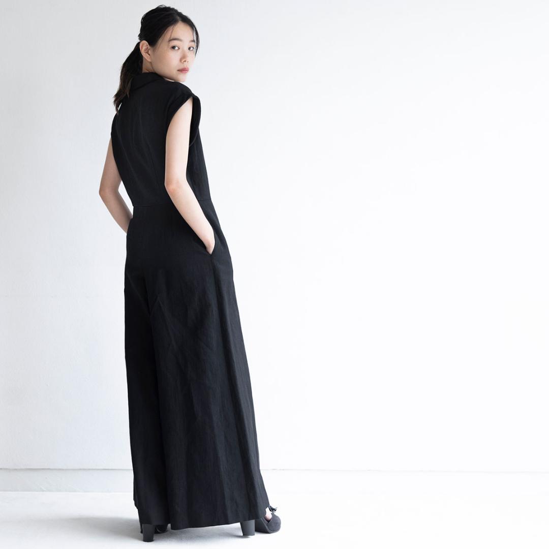 伊藤まさこお勧めSaqui♡リネンブラックノースリーブオールインワン38日本製