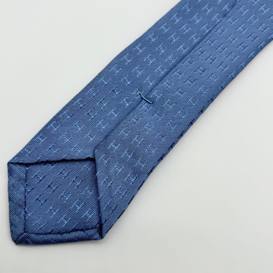 美品✨ HERMES ネクタイ ファソネ H柄 ジャガード 総柄 ブルー