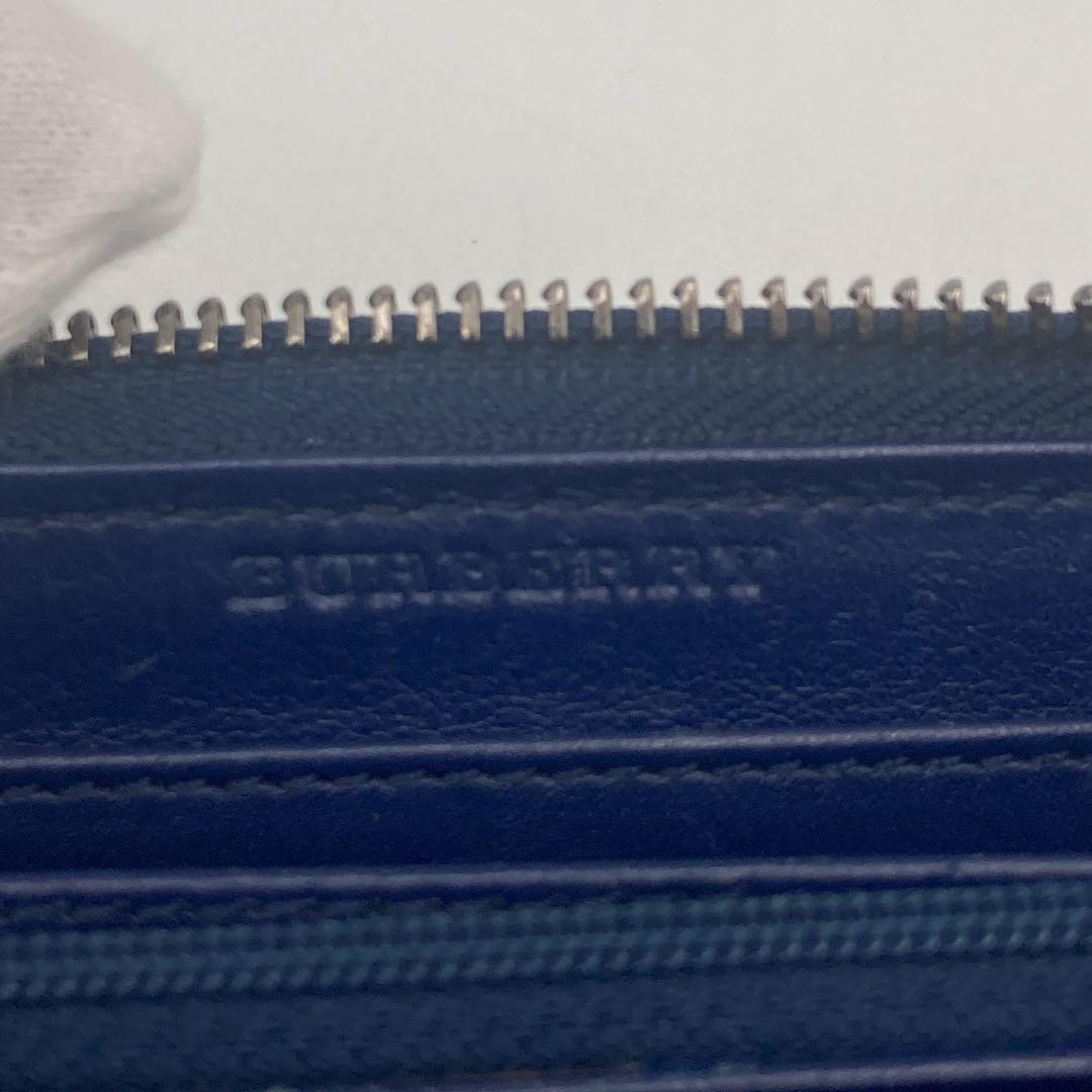✨極美品✨ バーバリー ラウンドジップ 長財布 レザー ネイビー チェック柄