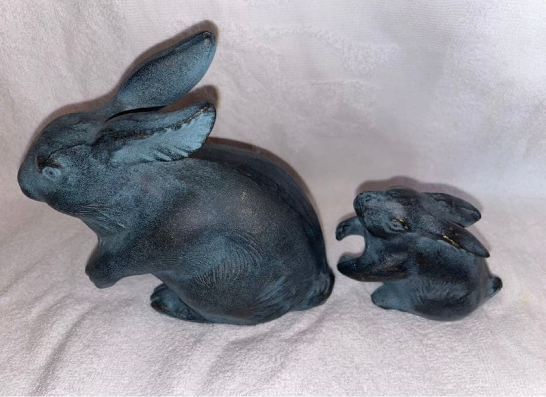 兎の置物　鉄製　風水　親子　レトロ　アンティーク干支置物 コレクション