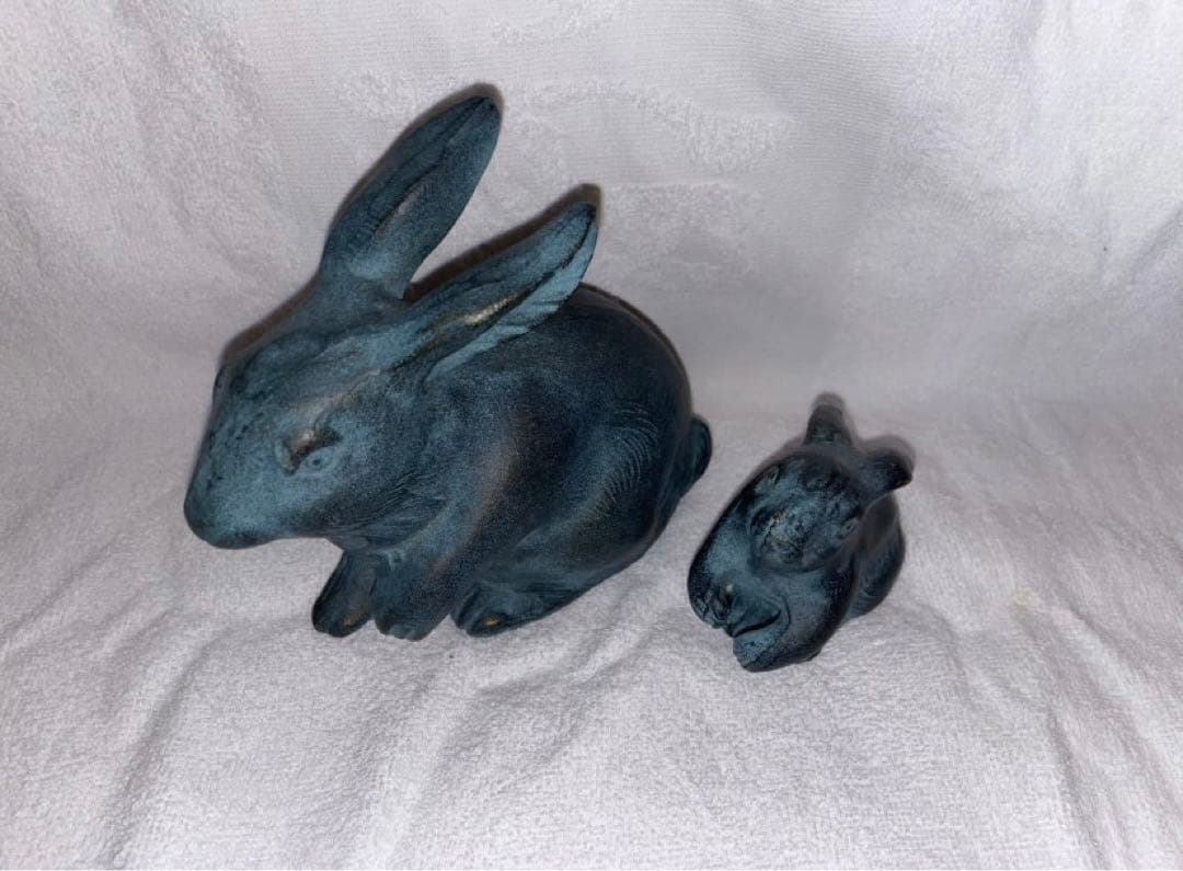 兎の置物　鉄製　風水　親子　レトロ　アンティーク干支置物 コレクション