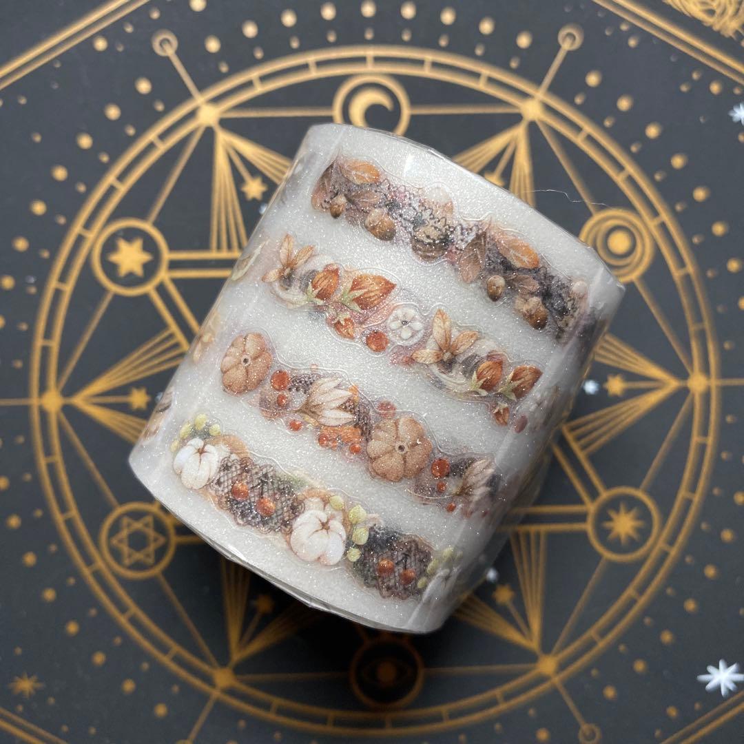 【8815】海外　マステ　5m巻売り　PETラメ加工カッティング秋の果実　木棉