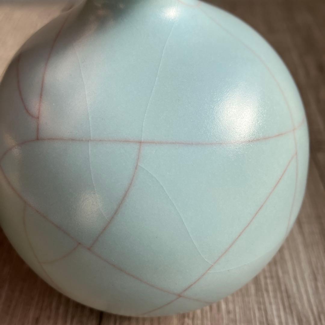 3F 【極美品】青磁 貫入 丸花入 妙心寺 推進 銘あり 桐箱入 茶道具 花瓶