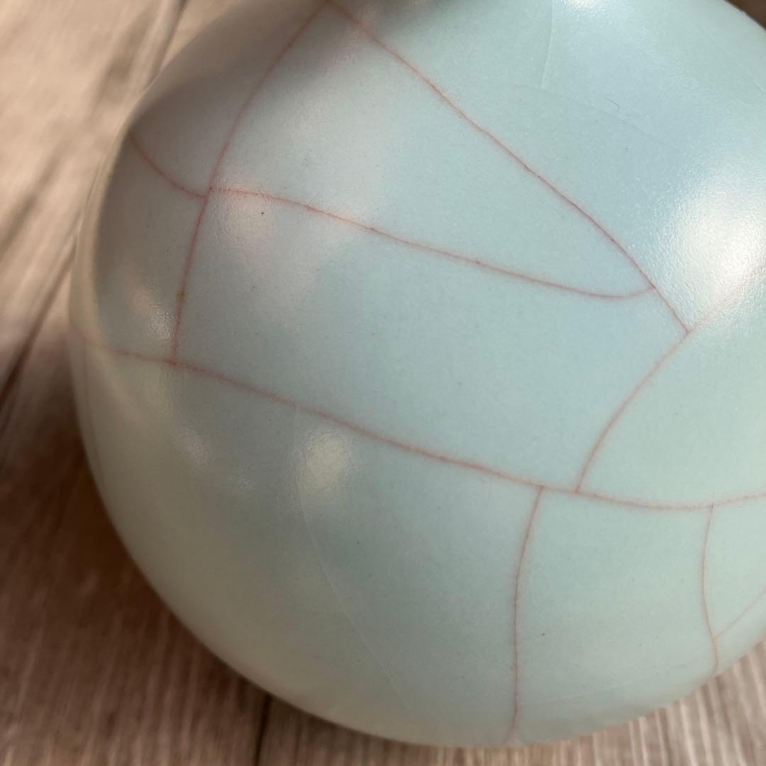 3F 【極美品】青磁 貫入 丸花入 妙心寺 推進 銘あり 桐箱入 茶道具 花瓶