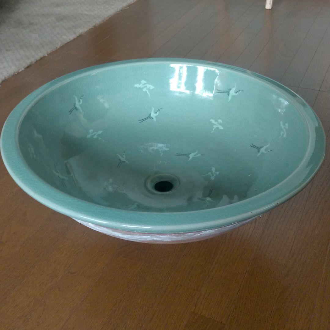 朝鮮青磁 高麗青磁 雲鶴 磁器 青磁 手洗い鉢 手水鉢 作家物 作家名入