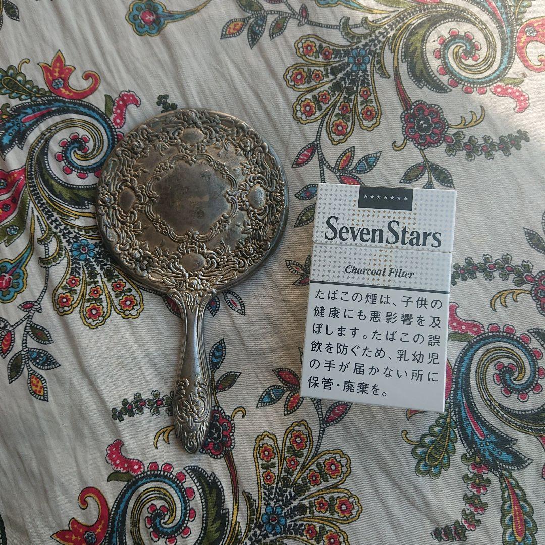 アンティーク 銀メッキ 手鏡 花柄