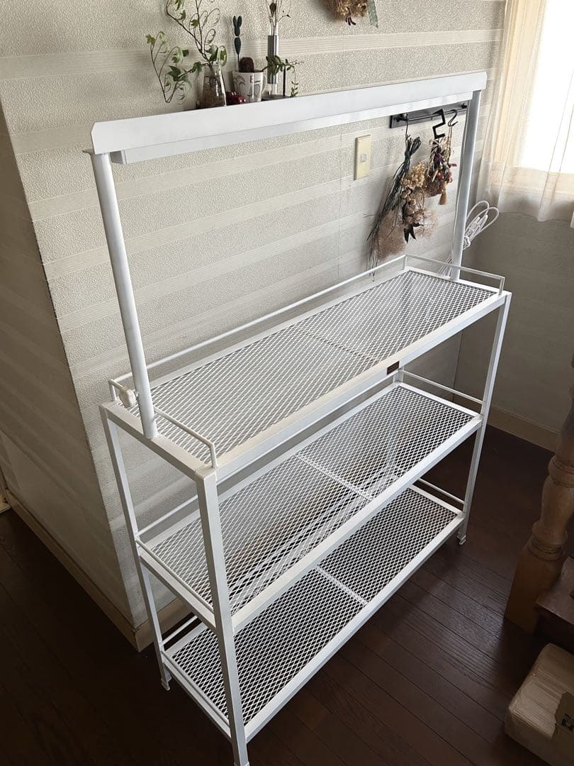 ☆送料込み☆アイアン植物棚ホワイト　即購入OK ライトレール付　アガベ　塊根