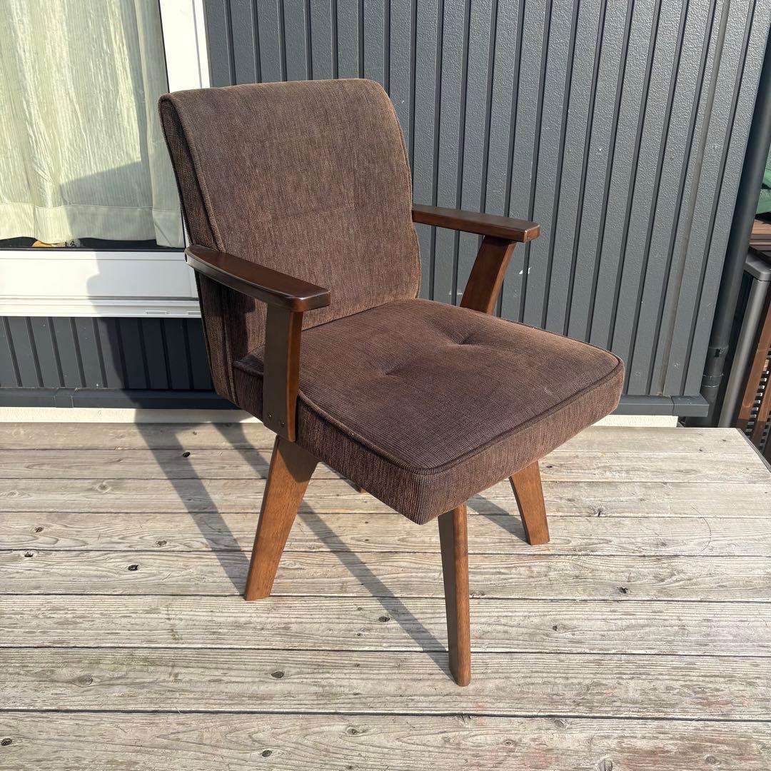 ①北欧レトロ 山善 回転式 天然木製椅子 アームチェア ダイニングチェア コタツ