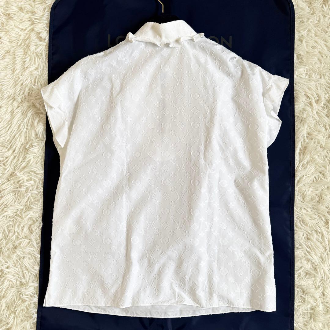 新品タグ付　21SS　ルイヴィトン　シャツ　モノグラム　総柄　フリル　L相当　白