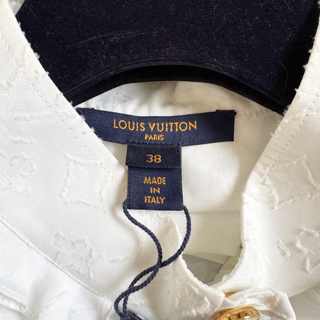 新品タグ付　21SS　ルイヴィトン　シャツ　モノグラム　総柄　フリル　L相当　白