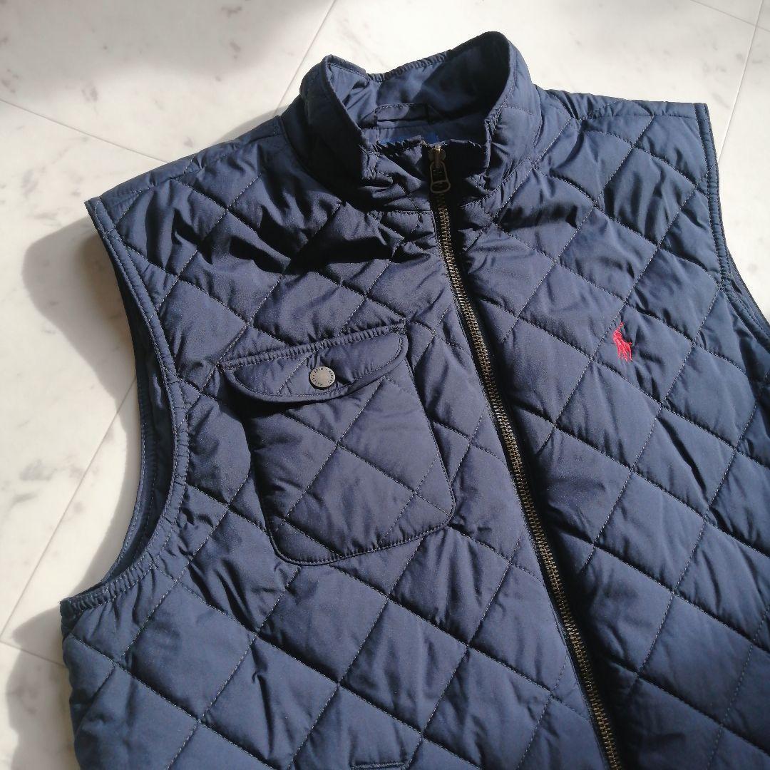 美品 ラルフローレン キルティングベスト ポニー刺繍 XL ネイビー 濃紺
