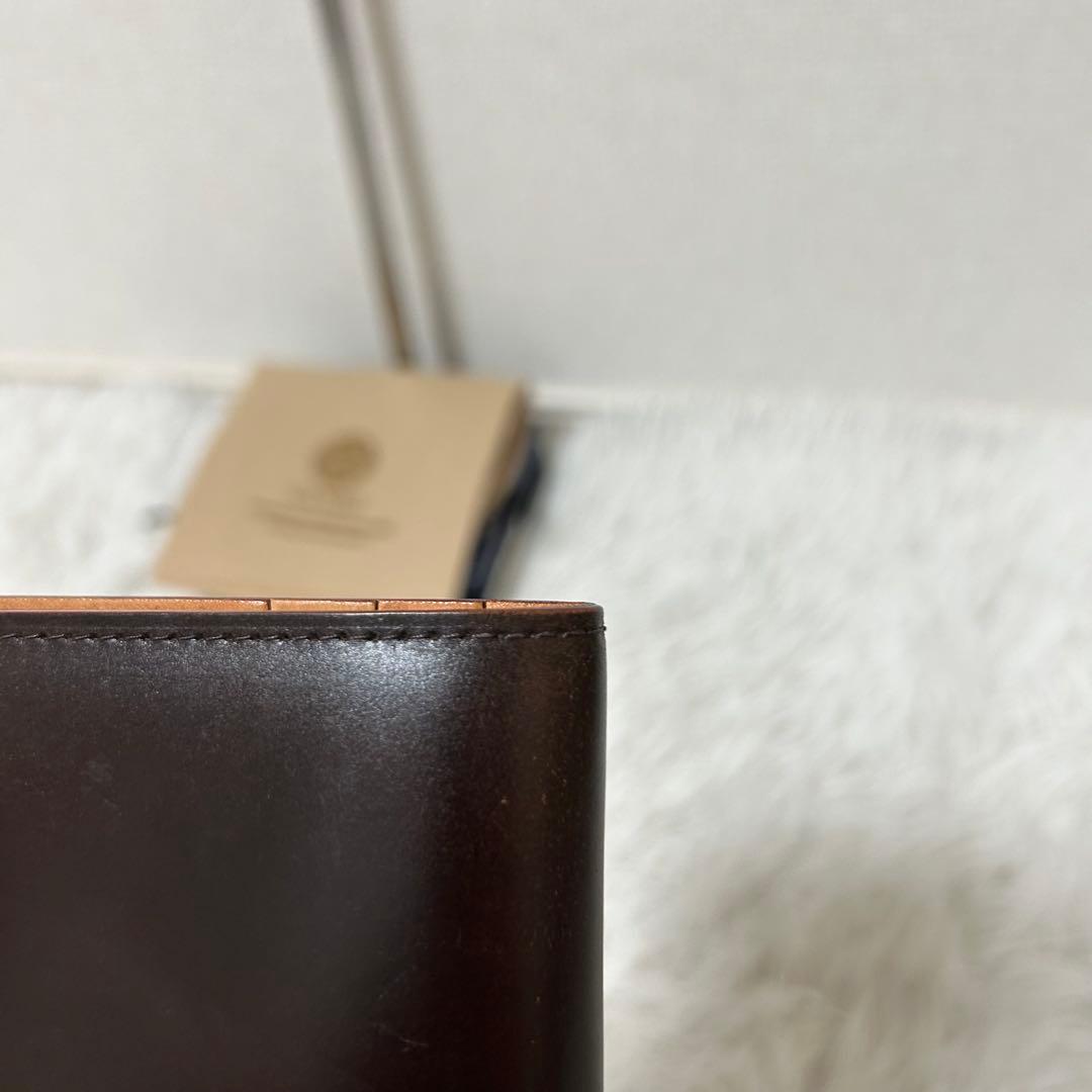 【美品✨コードバン/光沢】ガンゾ　長財布　折り財布　ダークブラウン　本革　高級