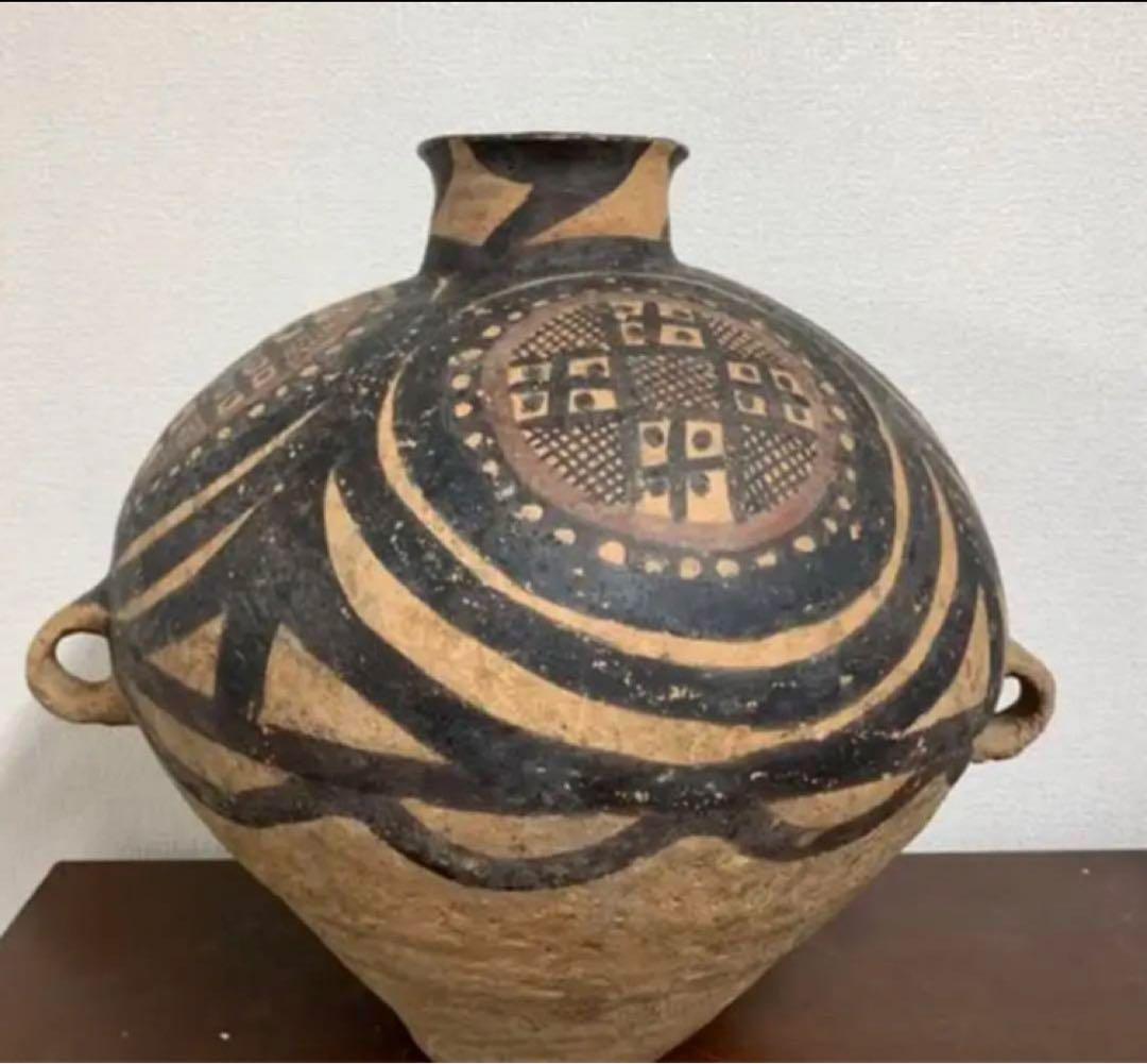 大彩陶 【中国彩陶双耳大壷 土器/出土品】紀元前五千年 【馬家文化 】Y06