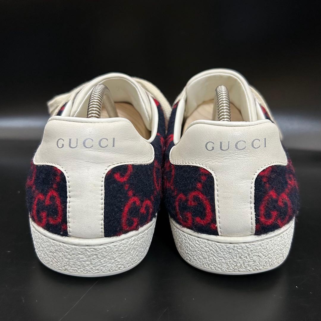 【極美品】グッチ GGウール ジャンボ スニーカー メンズ ニット 紺 26.5