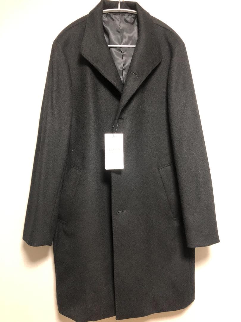 新品 タケオキクチ ウールｘカシミヤ スタンドカラーコート 黒 L
