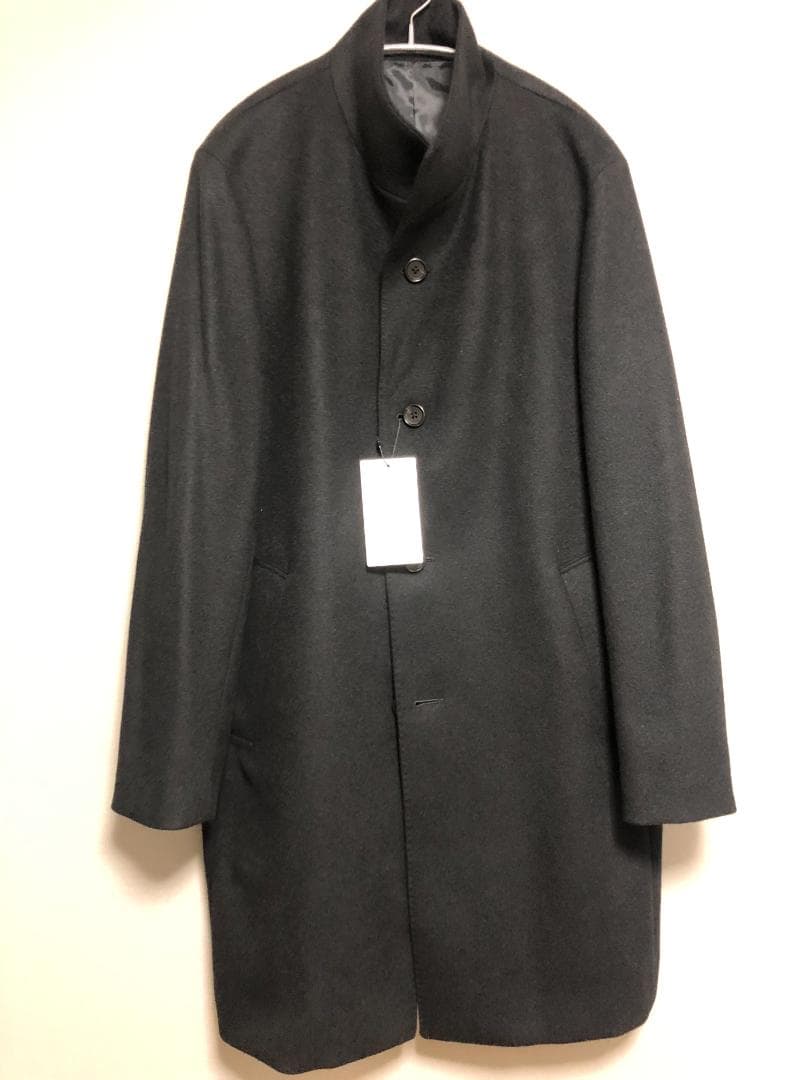 新品 タケオキクチ ウールｘカシミヤ スタンドカラーコート 黒 L