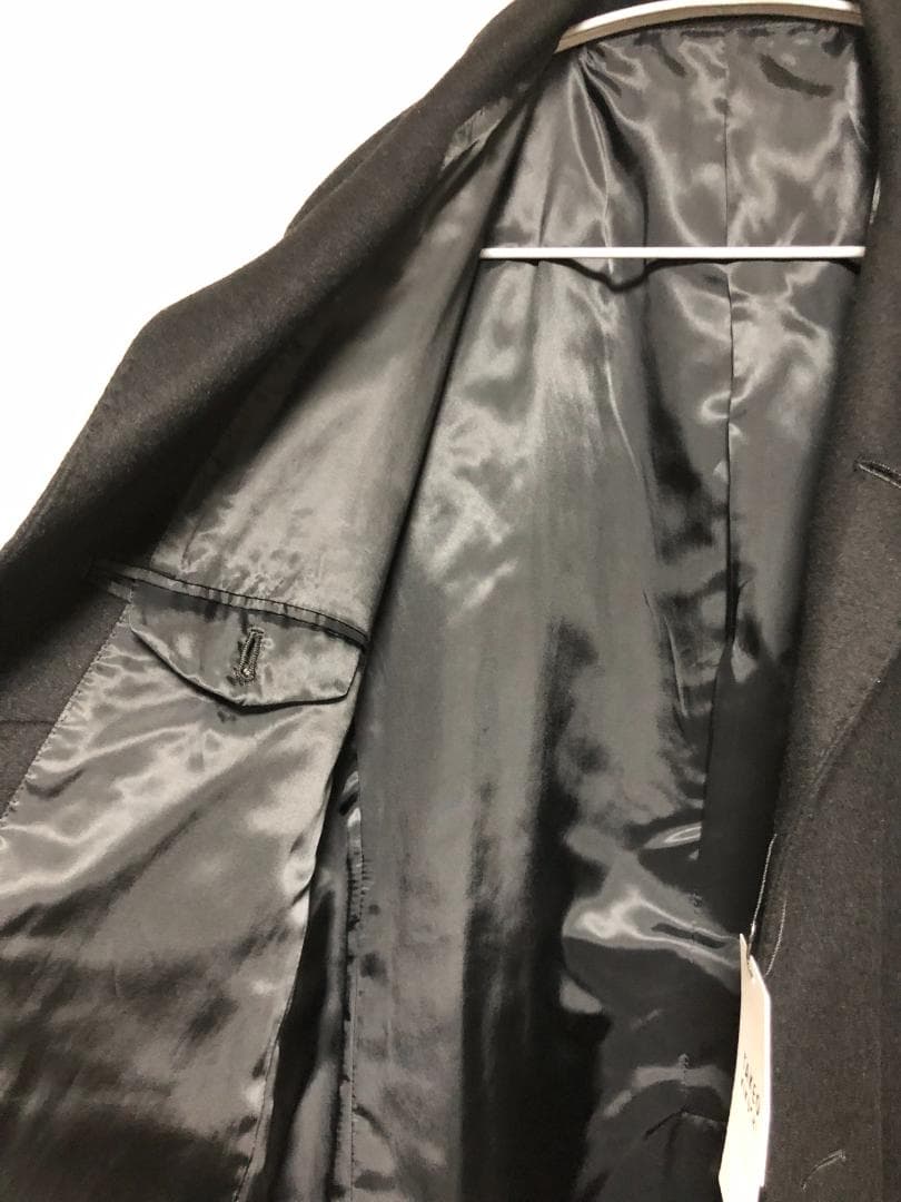 新品 タケオキクチ ウールｘカシミヤ スタンドカラーコート 黒 L