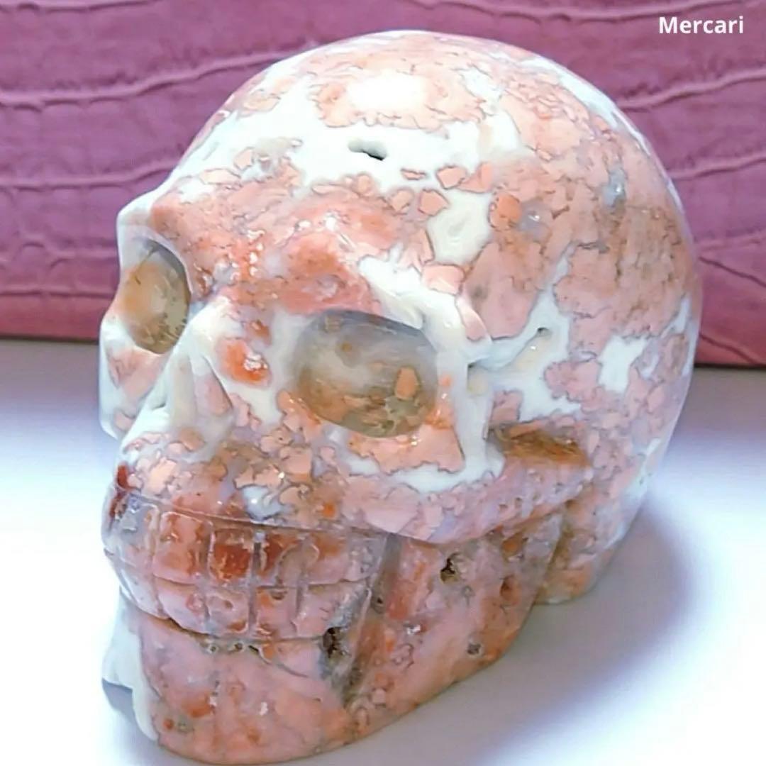 【激レア✿1点物】ピンクアゲート(桜瑪瑙)のジオード入りスカル