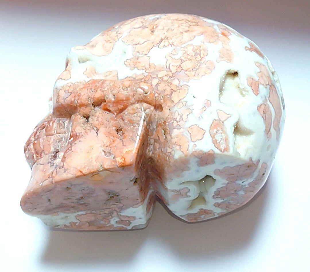 【激レア✿1点物】ピンクアゲート(桜瑪瑙)のジオード入りスカル