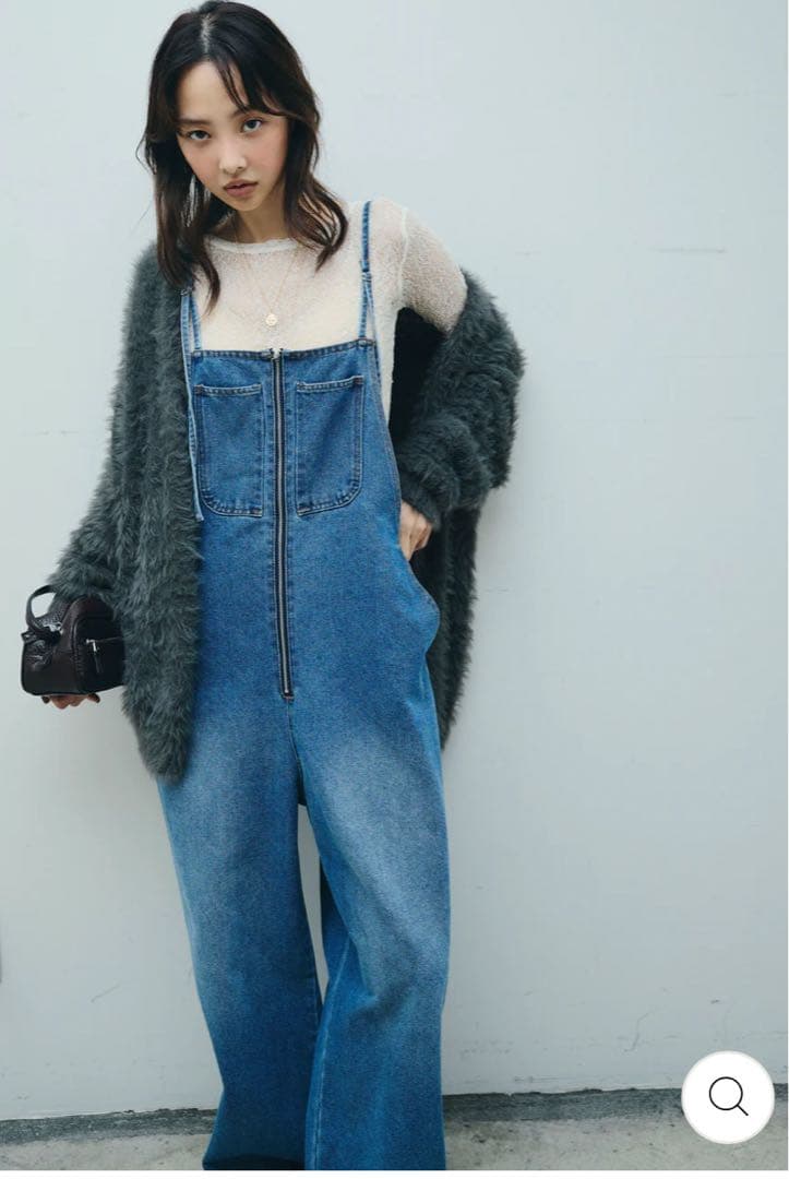 【IAM】新品未使用タグ付 フロントジップストラップデザインデニムサロペット